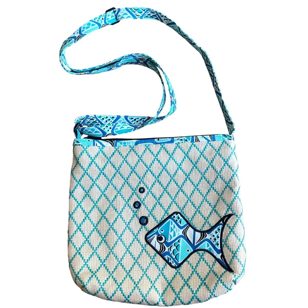 Vera Bradley Go Fish straw crossbody bag blue beach limited edition